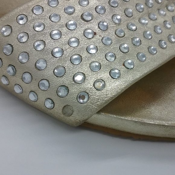Pelle Moda Gold Leather Rhinestone Slides - Picture 9 of 12